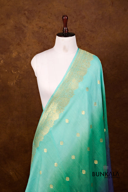 Blue Shaded Kadwa Buti Handweaved Banarasi Pure Moonga Silk Dupatta