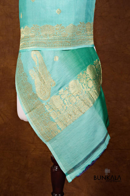 Blue Shaded Kadwa Buti Handweaved Banarasi Pure Moonga Silk Dupatta