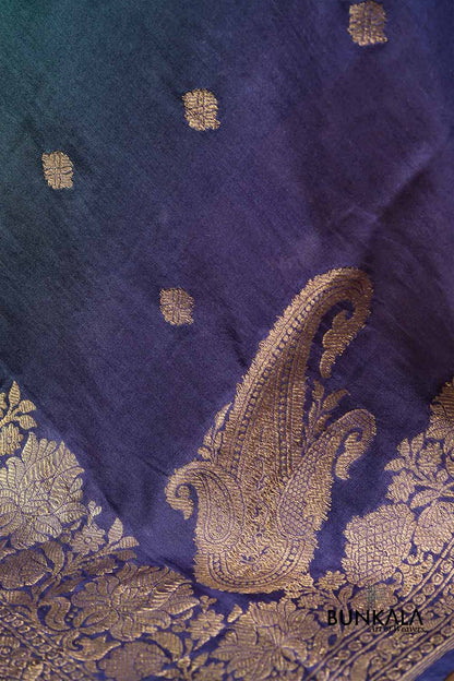 Blue Shaded Kadwa Buti Handweaved Banarasi Pure Moonga Silk Dupatta
