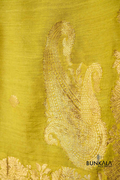 Blue Yellow Shaded Kadwa Buti Handweaved Banarasi Pure Moonga Silk Dupatta