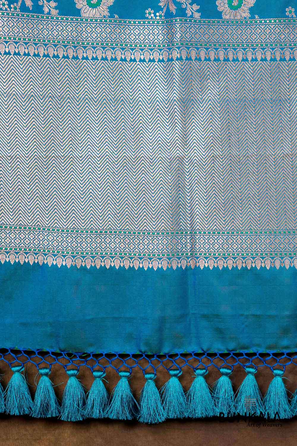 Ocean Blue Floral Jaal Leaf Meenakari Weaved Banarasi Mashru Silk Dupatta