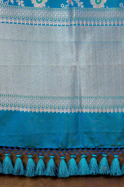 Ocean Blue Floral Jaal Leaf Meenakari Weaved Banarasi Mashru Silk Dupatta