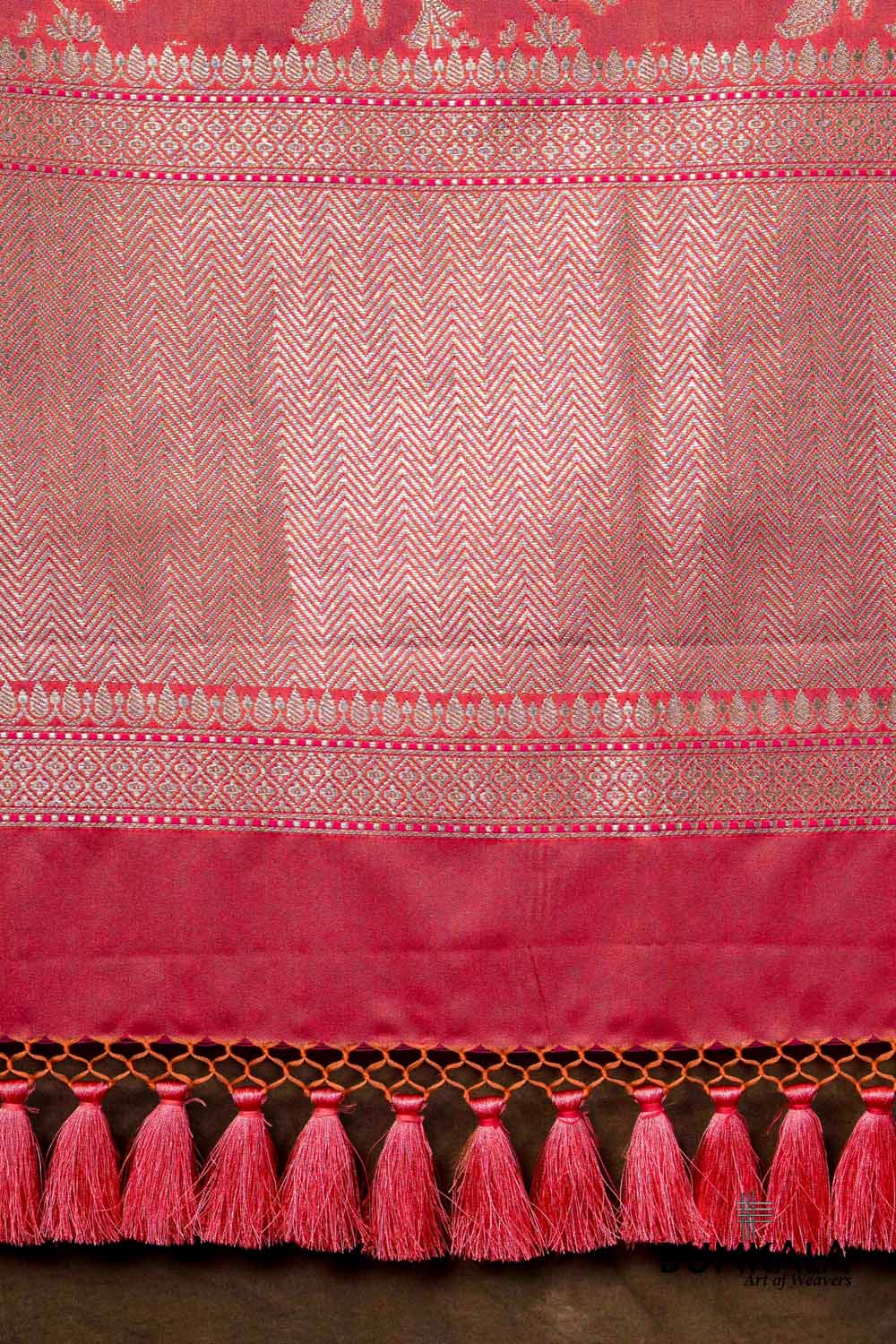 Shaded Pink Floral Jaal Leaf Meenakari Weaved Banarasi Mashru Silk Dupatta