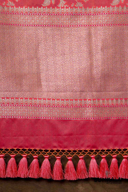 Shaded Pink Floral Jaal Leaf Meenakari Weaved Banarasi Mashru Silk Dupatta