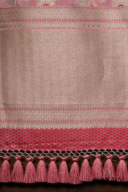 Peach Pink Floral Jaal Leaf Meenakari Weaved Banarasi Mashru Silk Dupatta
