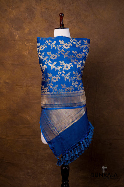 Royal Blue Floral Jaal Leaf Meenakari Weaved Banarasi Mashru Silk Dupatta
