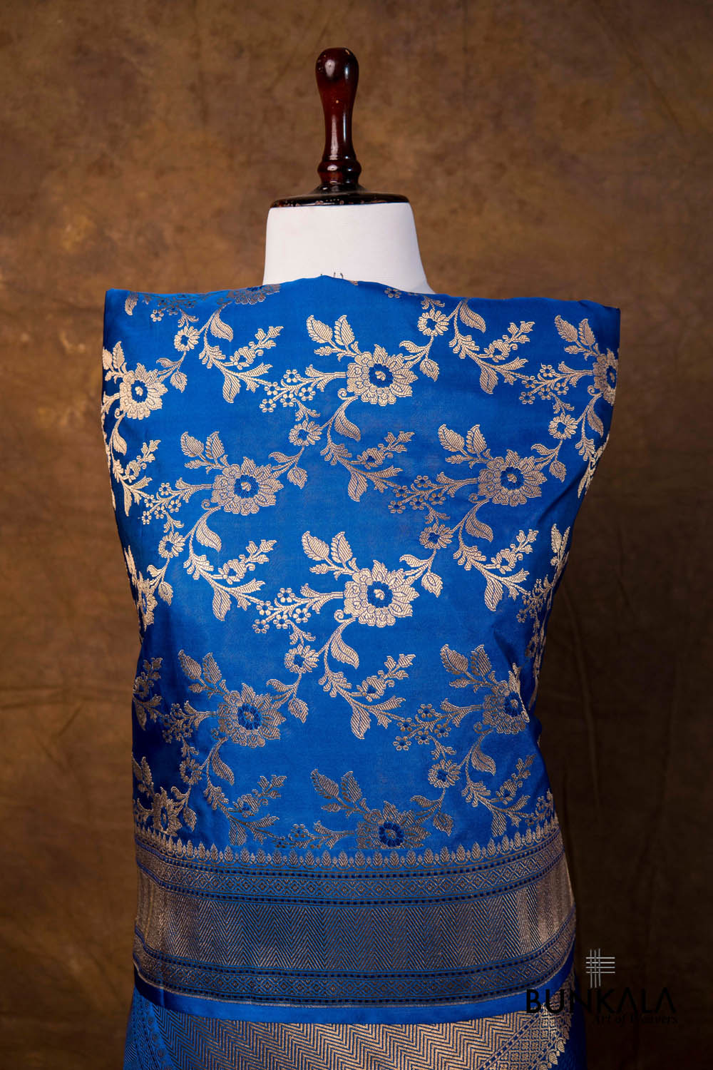 Royal Blue Floral Jaal Leaf Meenakari Weaved Banarasi Mashru Silk Dupatta