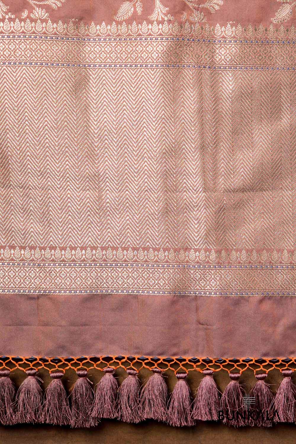 Coral Pink Floral Jaal Leaf Meenakari Weaved Banarasi Mashru Silk Dupatta