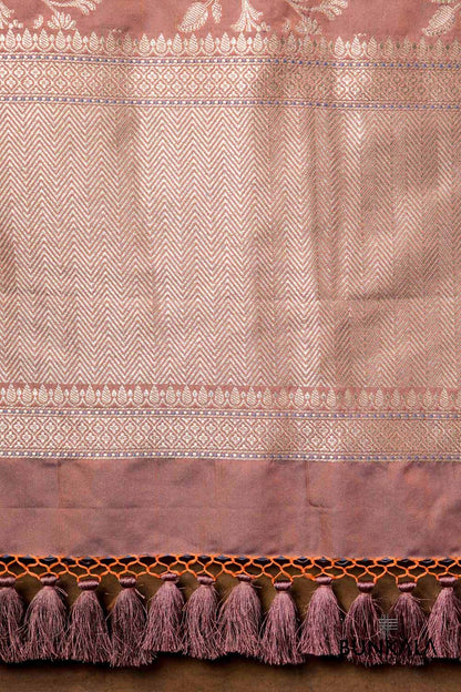 Coral Pink Floral Jaal Leaf Meenakari Weaved Banarasi Mashru Silk Dupatta