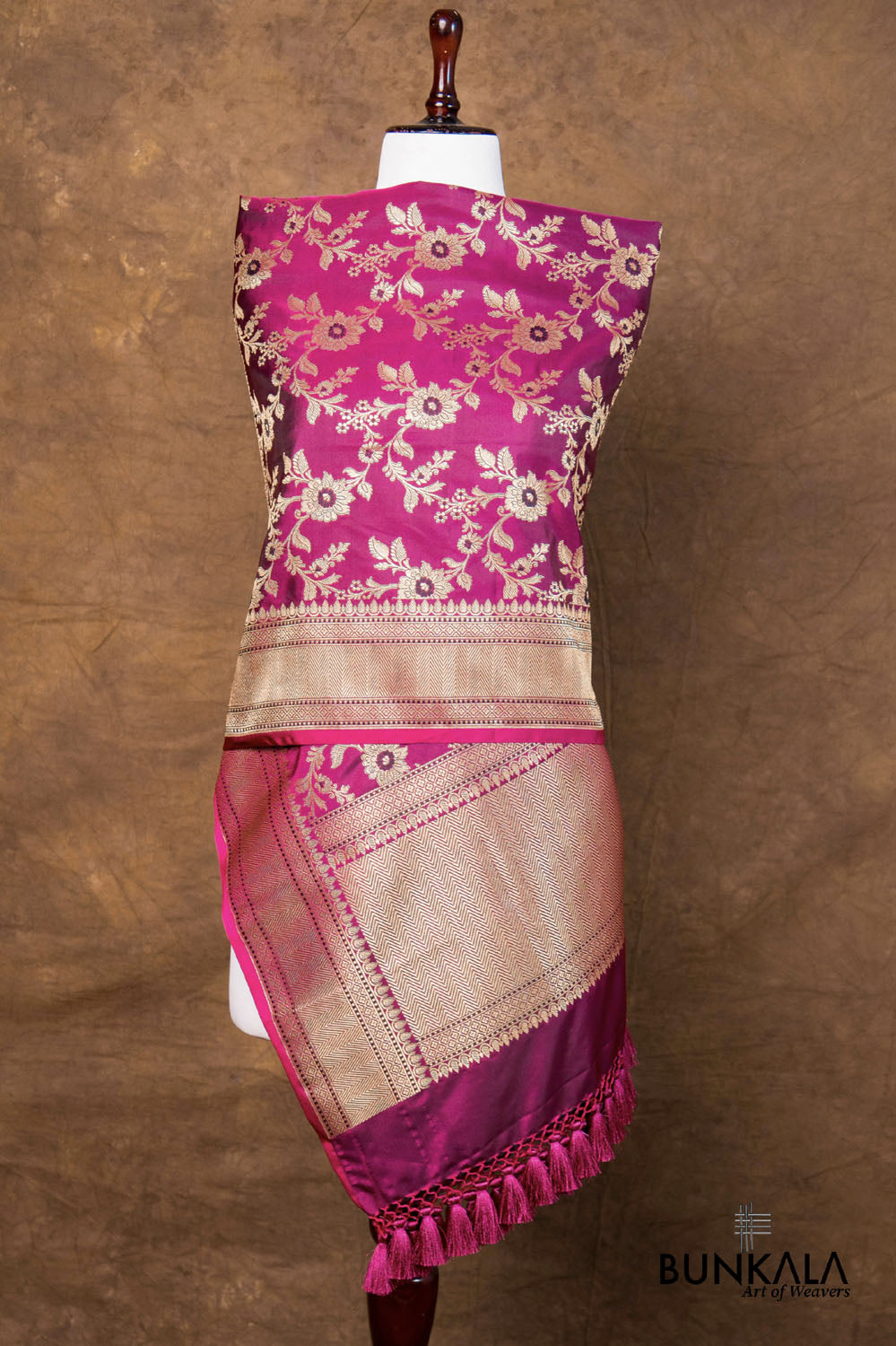 Purple Floral Jaal Leaf Meenakari Weaved Banarasi Mashru Silk Dupatta