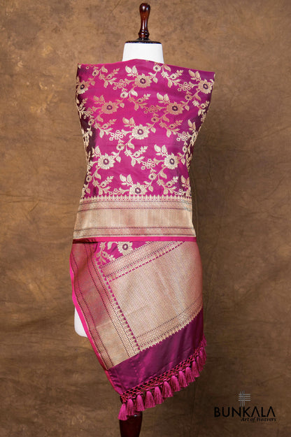 Purple Floral Jaal Leaf Meenakari Weaved Banarasi Mashru Silk Dupatta
