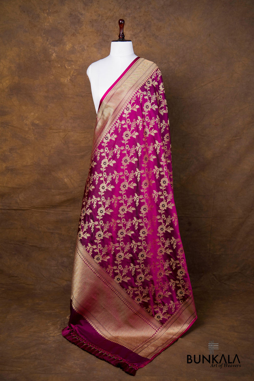 Purple Floral Jaal Leaf Meenakari Weaved Banarasi Mashru Silk Dupatta