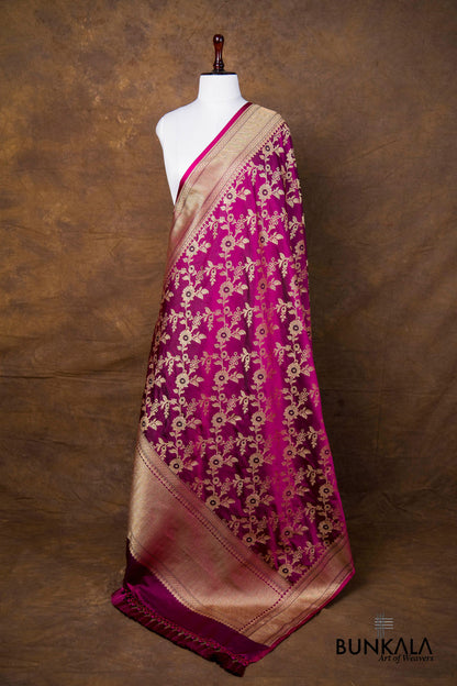 Purple Floral Jaal Leaf Meenakari Weaved Banarasi Mashru Silk Dupatta