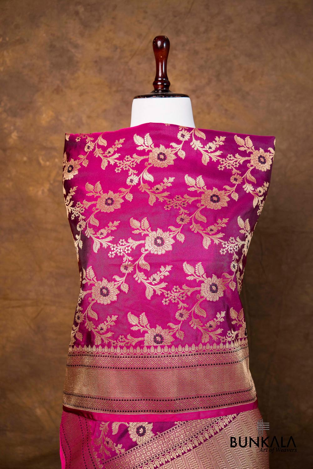 Purple Floral Jaal Leaf Meenakari Weaved Banarasi Mashru Silk Dupatta