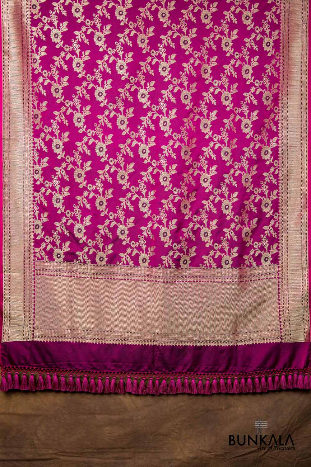 Purple Floral Jaal Leaf Meenakari Weaved Banarasi Mashru Silk Dupatta