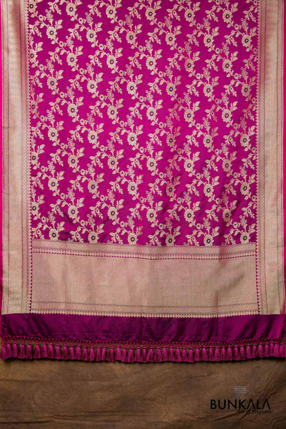Purple Floral Jaal Leaf Meenakari Weaved Banarasi Mashru Silk Dupatta