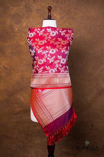 Purple Dual Shaded Floral Jaal Leaf Meenakari Weaved Banarasi Mashru Silk Dupatta