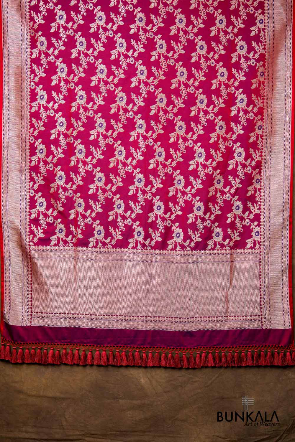 Purple Dual Shaded Floral Jaal Leaf Meenakari Weaved Banarasi Mashru Silk Dupatta