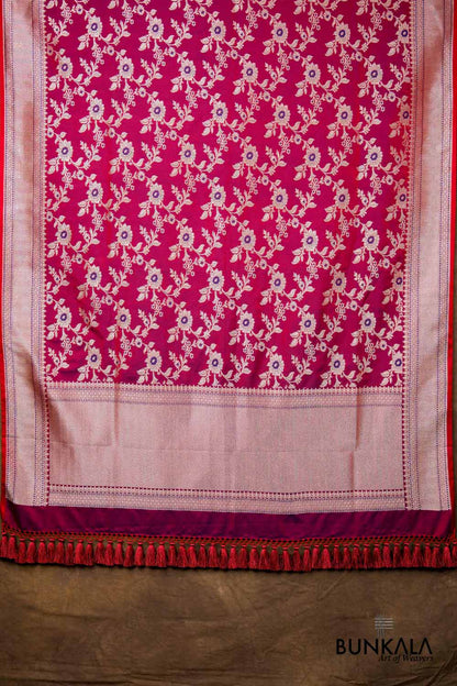 Purple Dual Shaded Floral Jaal Leaf Meenakari Weaved Banarasi Mashru Silk Dupatta