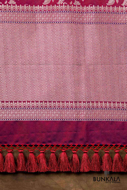 Purple Dual Shaded Floral Jaal Leaf Meenakari Weaved Banarasi Mashru Silk Dupatta