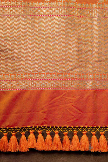 Kesari Orange Dual Shaded Floral Jaal Leaf Meenakari Weaved Banarasi Mashru Silk Dupatta