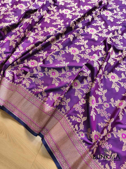 Jamuni Purple Pink Meena Floral Jaal All Over Weaved Banarasi Mashru Silk Saree