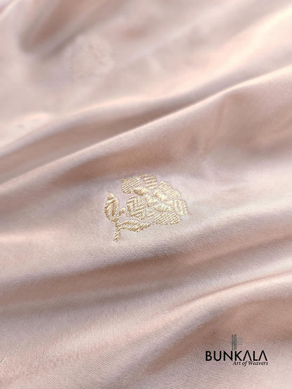 Pastel Grey Pure Katan Silk Double Tana Kadwa Handweaved Silver Zari Meenakari Banarasi Saree