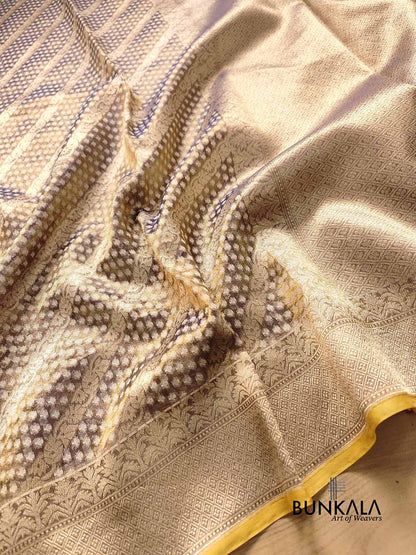 Brown Pure Soft Tissue Stripe Heritage Design Handloom Banarasi Saree