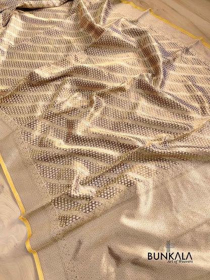 Brown Pure Soft Tissue Stripe Heritage Design Handloom Banarasi Saree