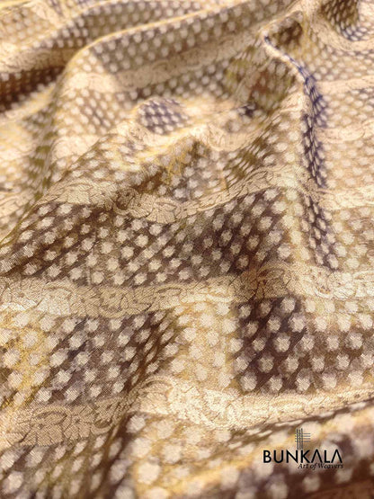 Brown Pure Soft Tissue Stripe Heritage Design Handloom Banarasi Saree