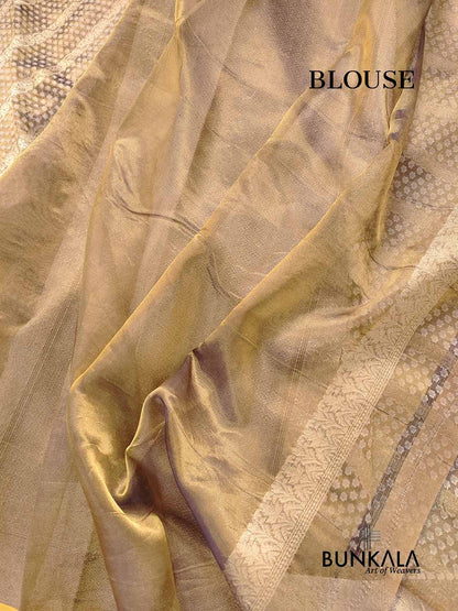 Brown Pure Soft Tissue Stripe Heritage Design Handloom Banarasi Saree