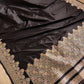 Jet Black Plain Pure Katan Silk Kadwa Handweaved Meenakari Banarasi Saree