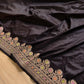 Jet Black Plain Pure Katan Silk Kadwa Handweaved Meenakari Banarasi Saree