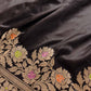 Jet Black Plain Pure Katan Silk Kadwa Handweaved Meenakari Banarasi Saree