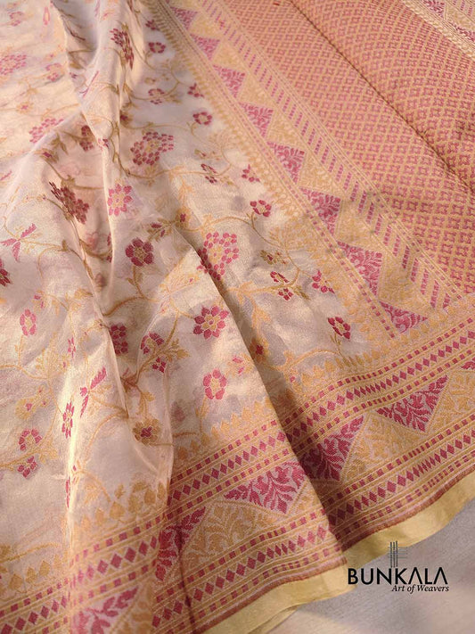 Red with Beige Banarasi Soft Tissue Silk Saree