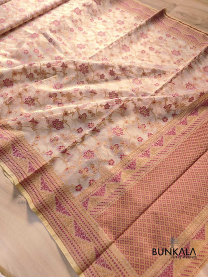 Red with Beige Banarasi Soft Tissue Silk Saree