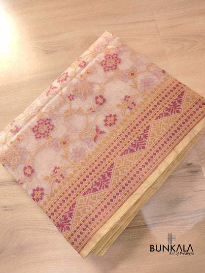 Red with Beige Banarasi Soft Tissue Silk Saree