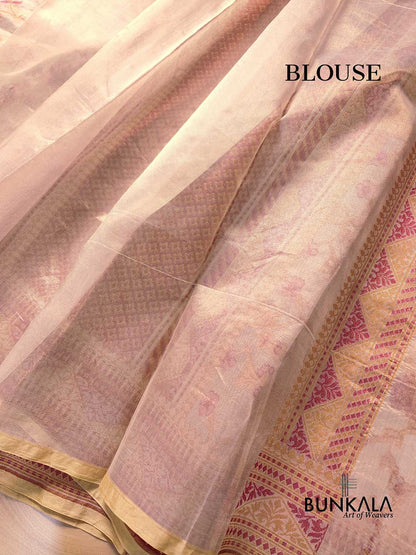 Red with Beige Banarasi Soft Tissue Silk Saree