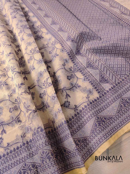 Blue with Beige Banarasi Soft Tissue Silk Saree