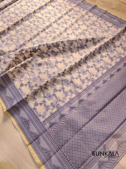 Blue with Beige Banarasi Soft Tissue Silk Saree