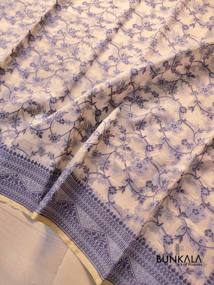 Blue with Beige Banarasi Soft Tissue Silk Saree