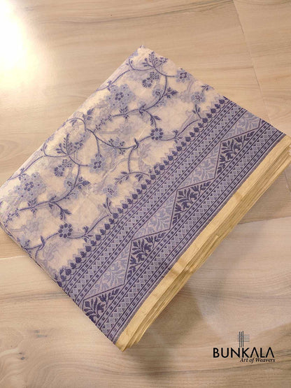 Blue with Beige Banarasi Soft Tissue Silk Saree