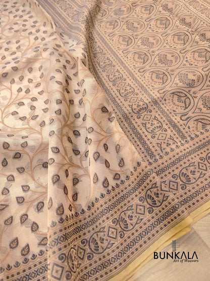 Black with Beige Banarasi Soft Tissue Silk Saree