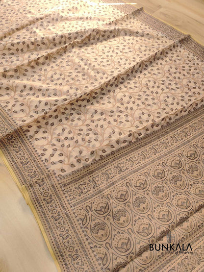 Black with Beige Banarasi Soft Tissue Silk Saree