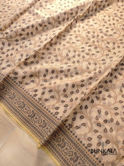 Black with Beige Banarasi Soft Tissue Silk Saree
