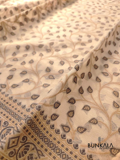 Black with Beige Banarasi Soft Tissue Silk Saree