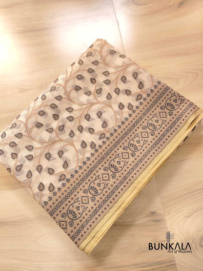 Black with Beige Banarasi Soft Tissue Silk Saree