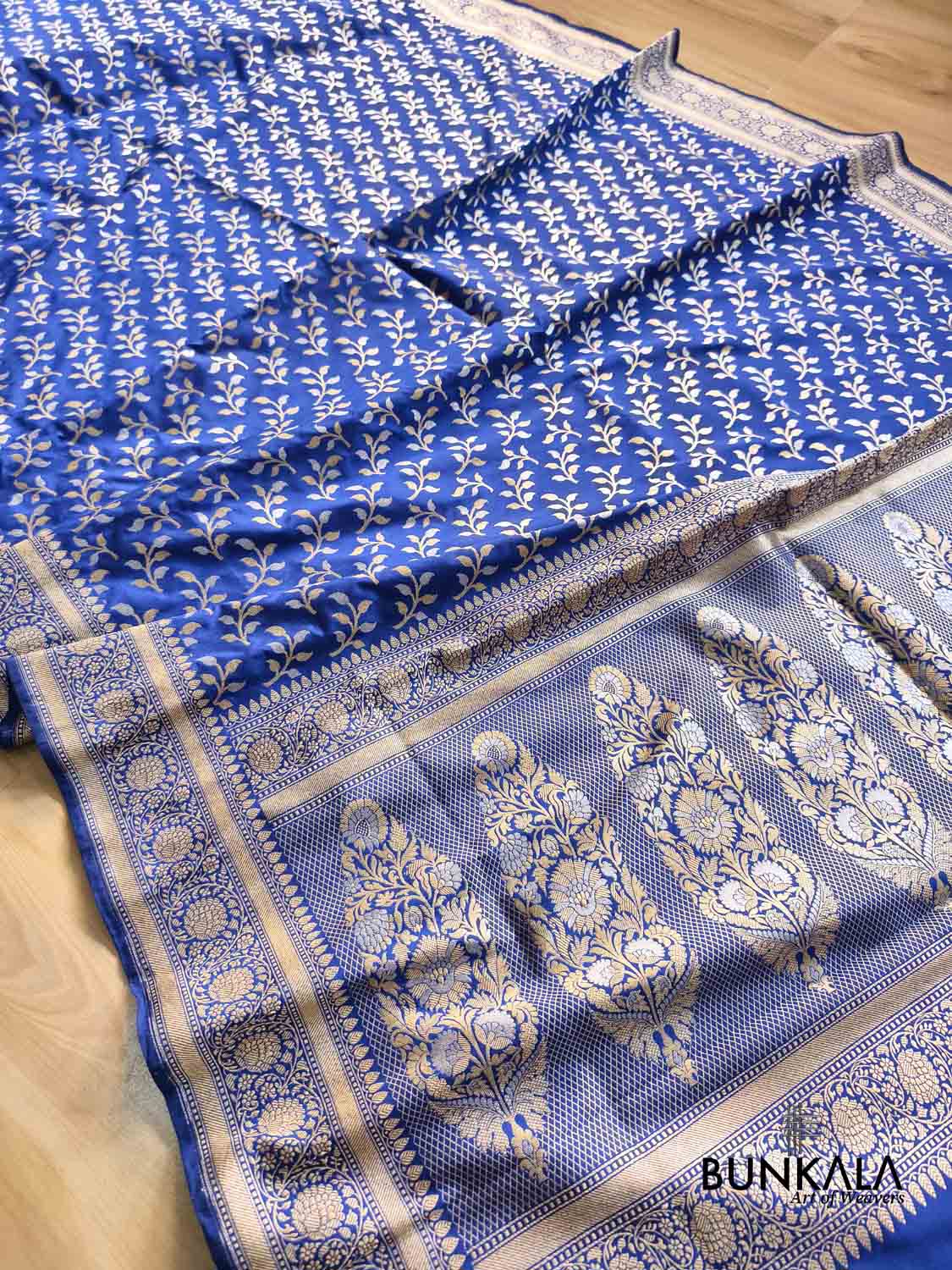 Blue Leaf Pattern Sona Rupa Weaved Banarasi Silk Saree
