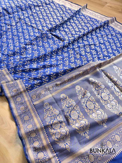 Blue Leaf Pattern Sona Rupa Weaved Banarasi Silk Saree