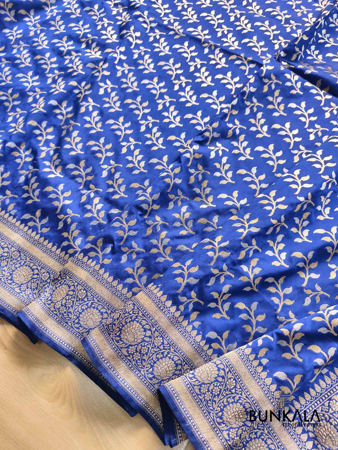 Blue Leaf Pattern Sona Rupa Weaved Banarasi Silk Saree